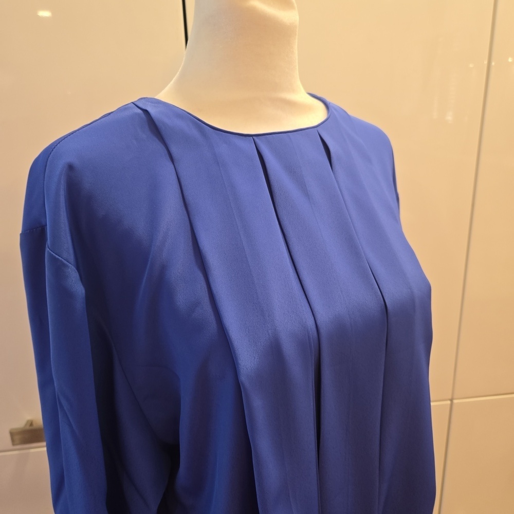 VTG Christian Dior Pleated Long Sleeve Royal Blue Blouse Top Womens Size 12 - Picture 2 of 13